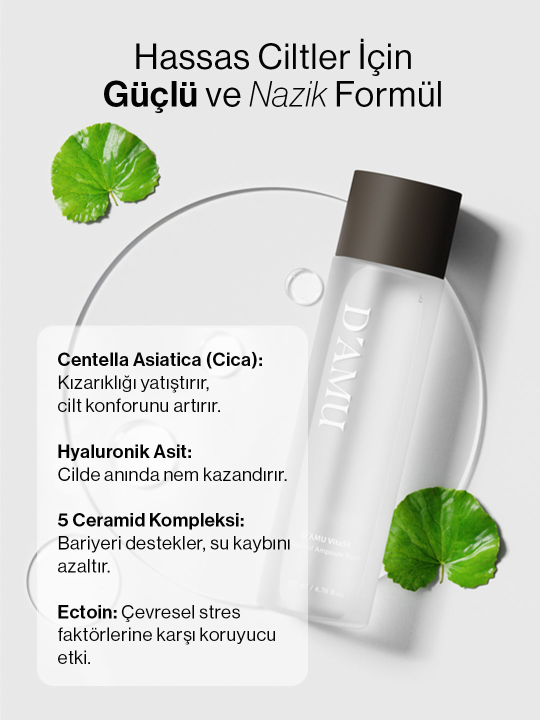 D’amu Vita5X Cicatinol Ampoule Toner – Yatıştırıcı, Nemlendirici ve Sıkılaştırıcı Etkili Ampul Tonik
