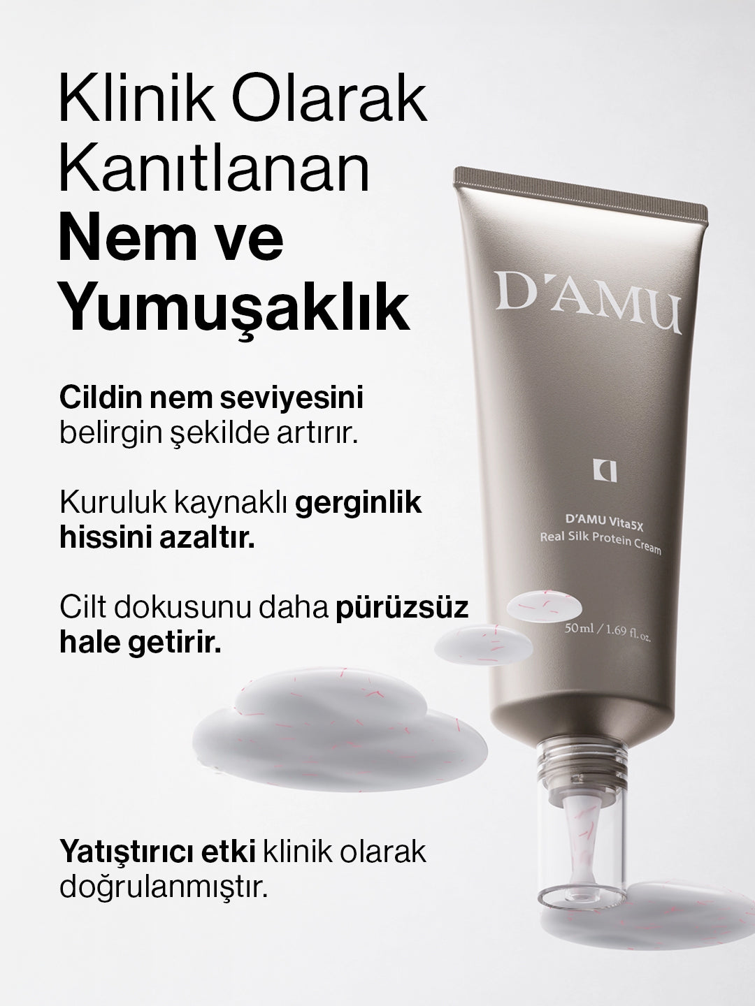 D’amu Vita5X Real Silk Protein Cream – Sıkılaştırıcı, Besleyici ve Bariyer Destekleyici Yüz Kremi