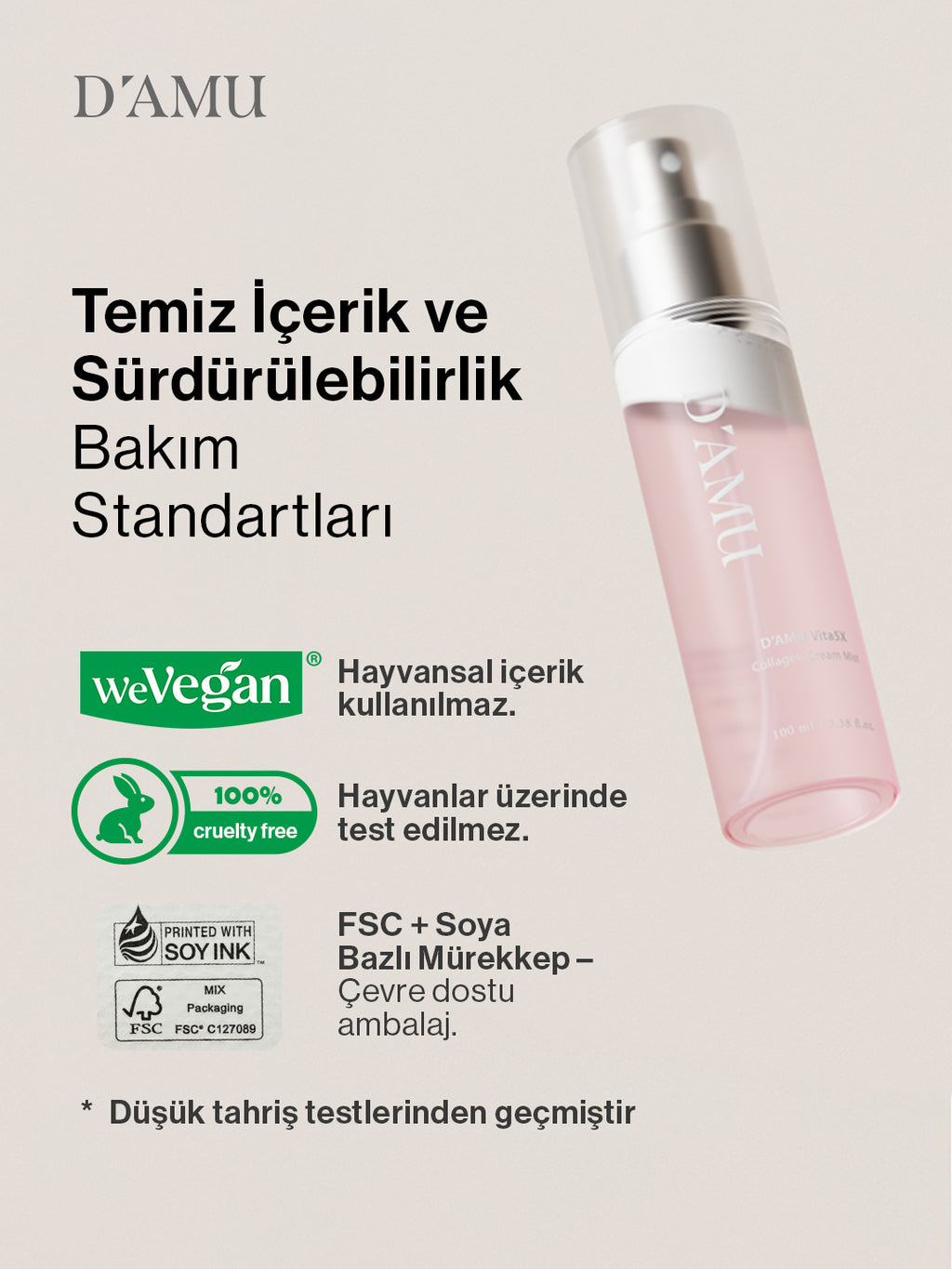 D’amu Vita5X Collagen Cream Mist – Kolajen Destekli Nem ve Elastikiyet Veren Yüz Spreyi