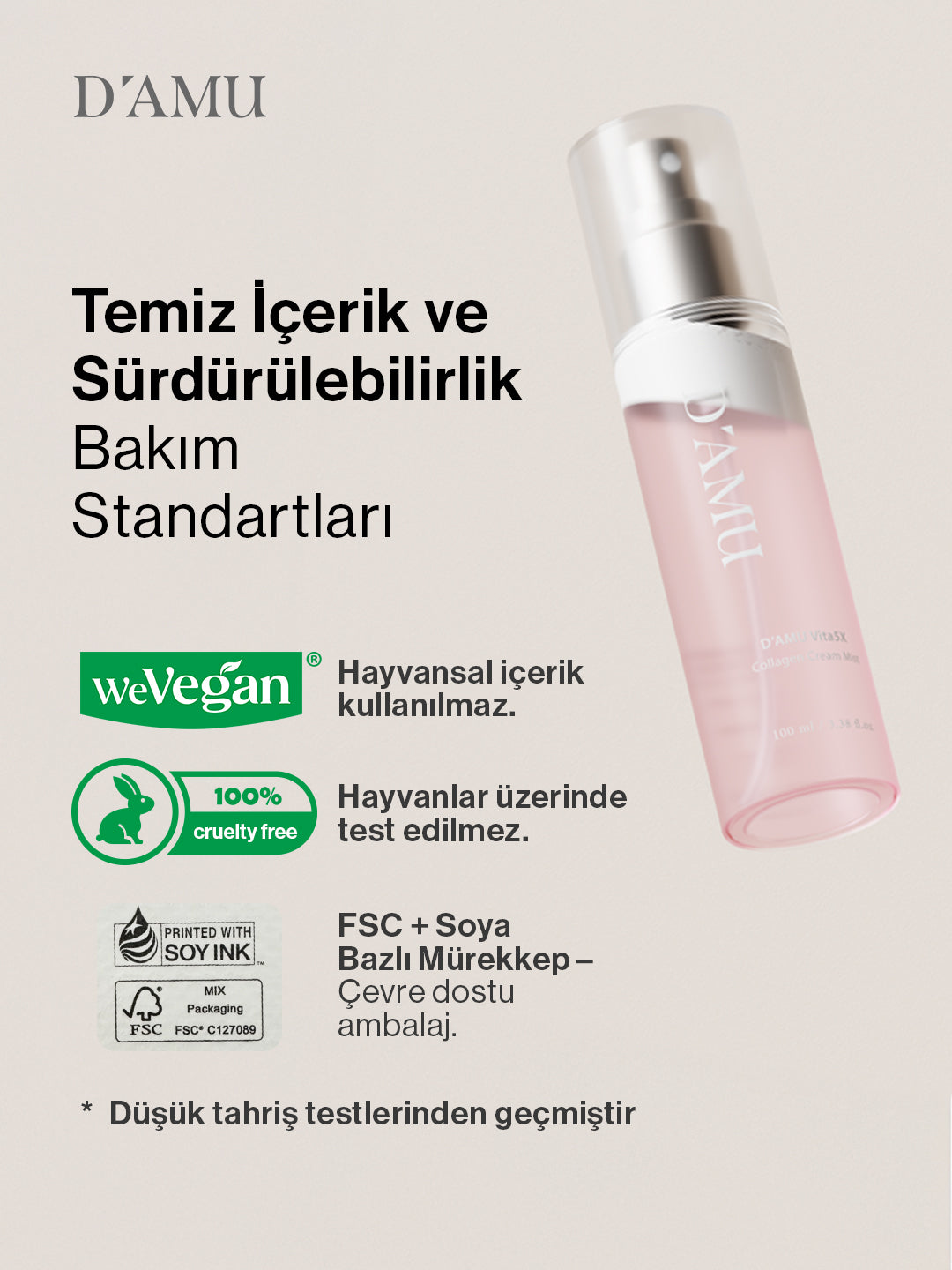 D’amu Vita5X Collagen Cream Mist – Kolajen Destekli Nem ve Elastikiyet Veren Yüz Spreyi